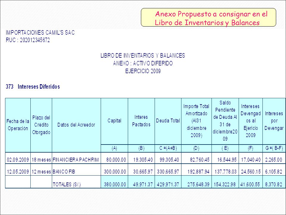 Anexo Propuesto a consignar en el Libro de Inventarios y Balances