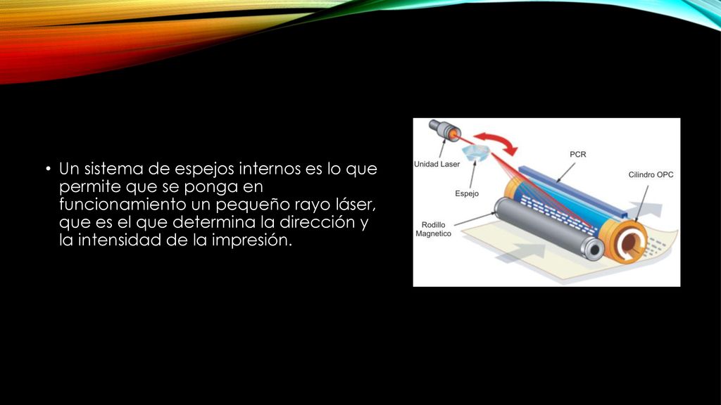 Un sistema de espejos internos es lo que permite que se ponga en funcionamiento un pequeño rayo láser, que es el que determina la dirección y la intensidad de la impresión.