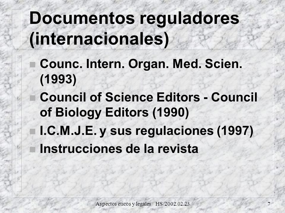 Documentos reguladores (internacionales)