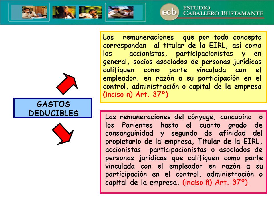 Las remuneraciones que por todo concepto correspondan al titular de la EIRL, así como los accionistas, participacionistas y en general, socios asociados de personas jurídicas califiquen como parte vinculada con el empleador, en razón a su participación en el control, administración o capital de la empresa (inciso n) Art. 37º)