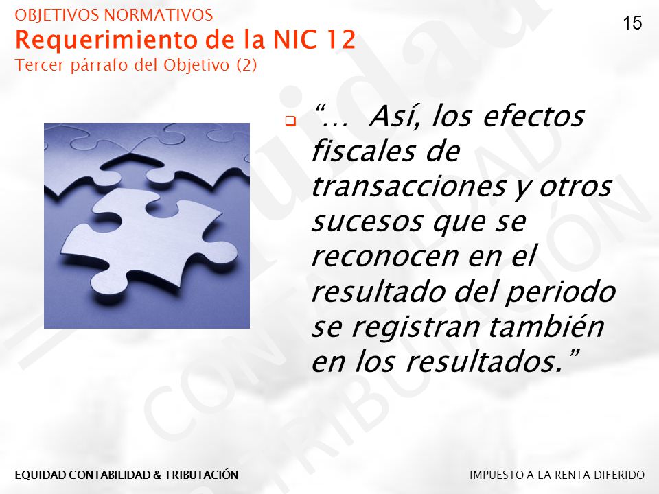 OBJETIVOS NORMATIVOS Requerimiento de la NIC 12 Tercer párrafo del Objetivo (2)