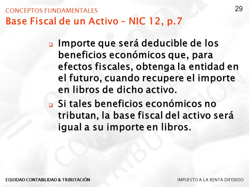 CONCEPTOS FUNDAMENTALES Base Fiscal de un Activo – NIC 12, p.7