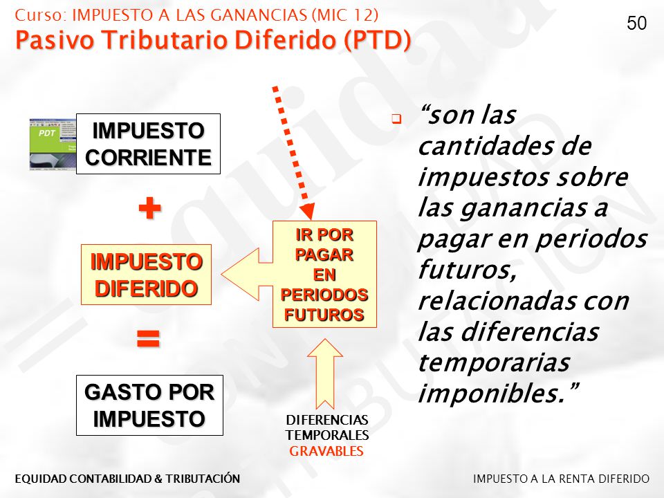 Curso: IMPUESTO A LAS GANANCIAS (MIC 12) Pasivo Tributario Diferido (PTD)