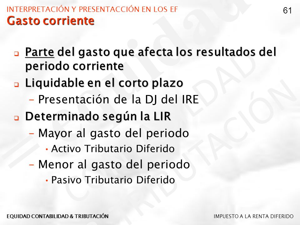 INTERPRETACIÓN Y PRESENTACCIÓN EN LOS EF Gasto corriente