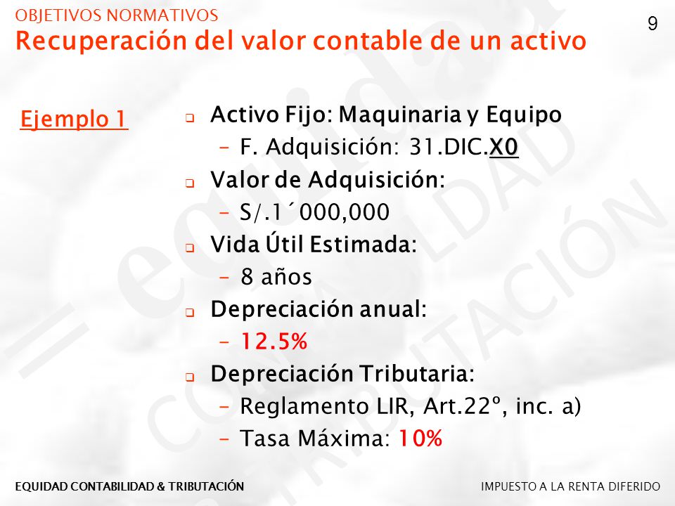 OBJETIVOS NORMATIVOS Recuperación del valor contable de un activo