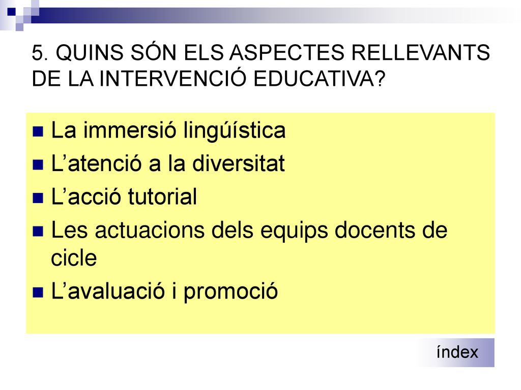 5. QUINS SÓN ELS ASPECTES RELLEVANTS DE LA INTERVENCIÓ EDUCATIVA