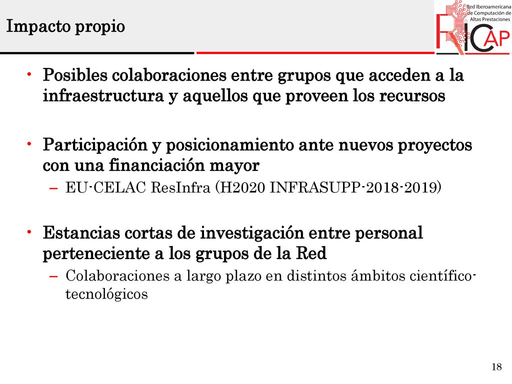 Impacto propio Posibles colaboraciones entre grupos que acceden a la infraestructura y aquellos que proveen los recursos.
