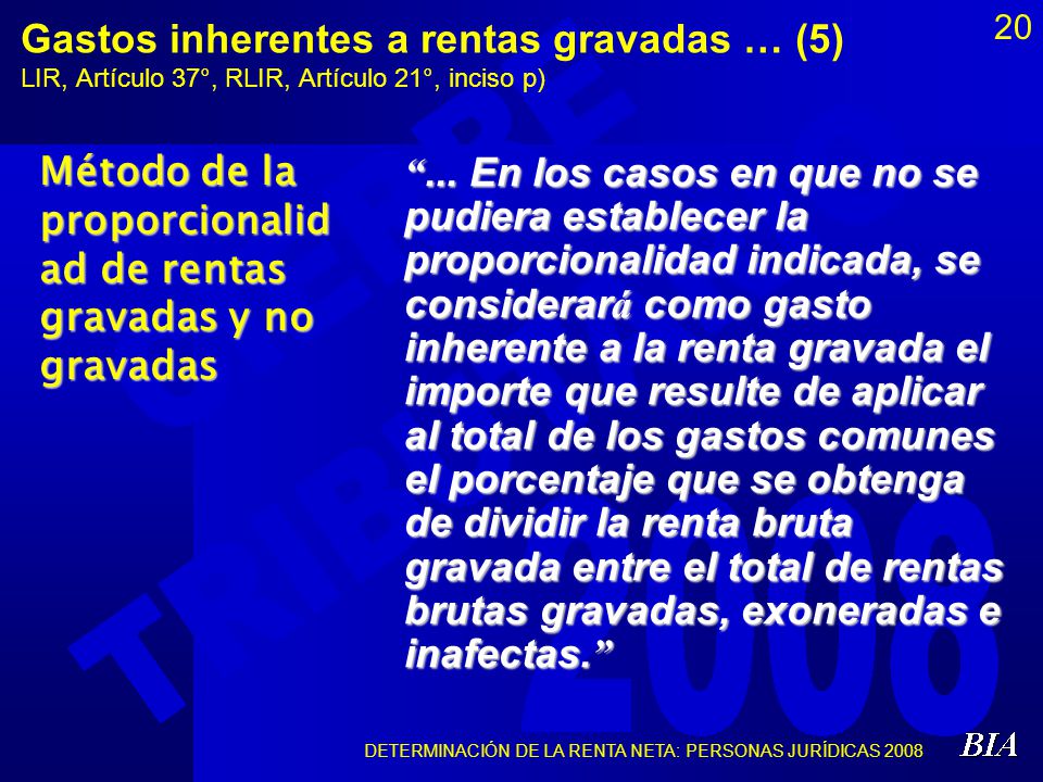 Método de la proporcionalidad de rentas gravadas y no gravadas