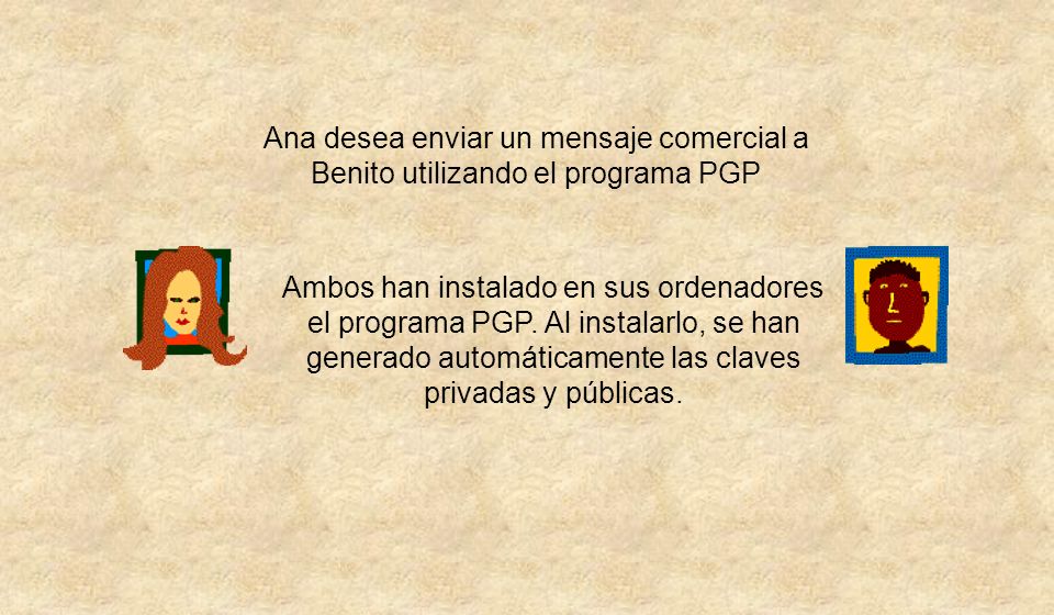 Ana desea enviar un mensaje comercial a Benito utilizando el programa PGP