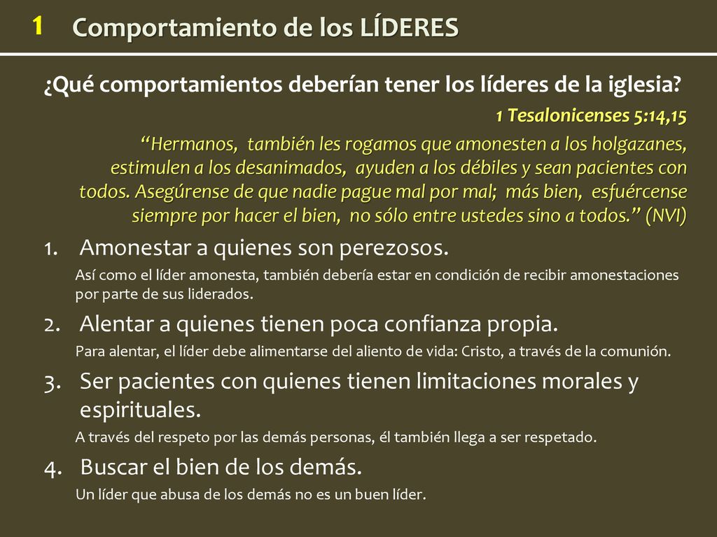 ¿Qué comportamientos deberían tener los líderes de la iglesia