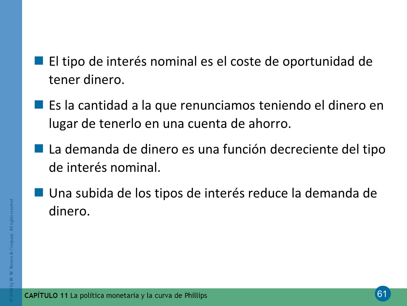 El tipo de interés nominal es el coste de oportunidad de tener dinero.
