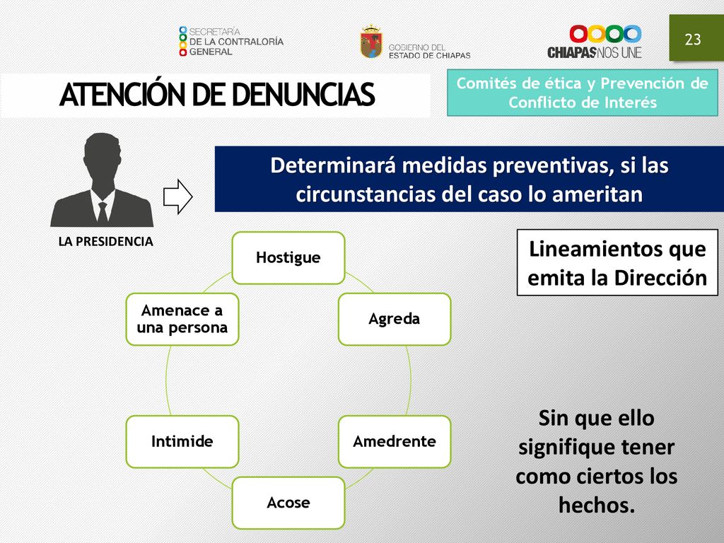 ATENCIÓN DE DENUNCIAS Comités de ética y Prevención de Conflicto de Interés. LA PRESIDENCIA.