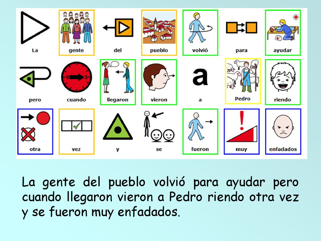 La gente del pueblo volvió para ayudar pero cuando llegaron vieron a Pedro riendo otra vez y se fueron muy enfadados.