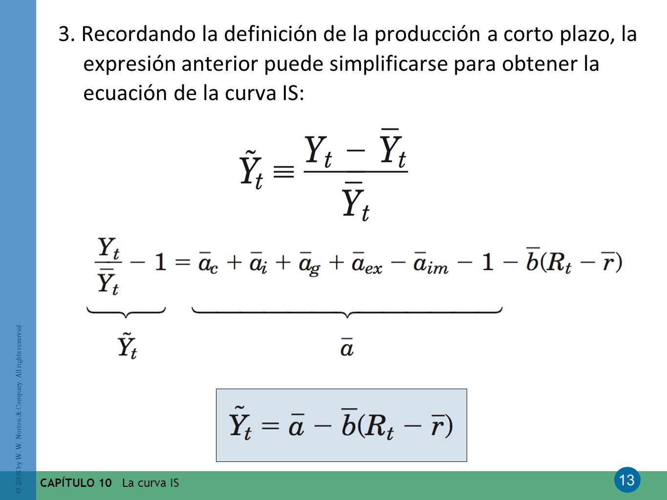 3. Recordando la definición de la producción a corto plazo, la expresión anterior puede simplificarse para obtener la ecuación de la curva IS: