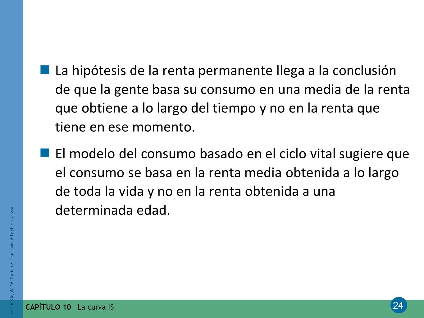 La hipótesis de la renta permanente llega a la conclusión de que la gente basa su consumo en una media de la renta que obtiene a lo largo del tiempo y no en la renta que tiene en ese momento.