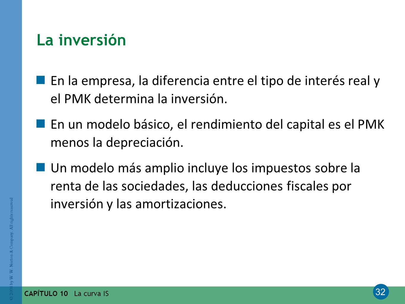 La inversión En la empresa, la diferencia entre el tipo de interés real y el PMK determina la inversión.