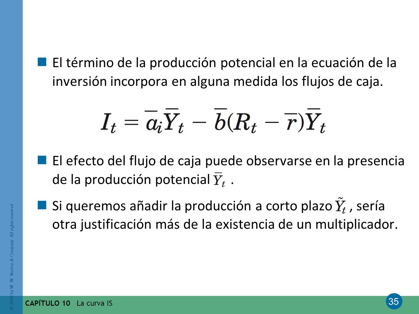 El término de la producción potencial en la ecuación de la inversión incorpora en alguna medida los flujos de caja.
