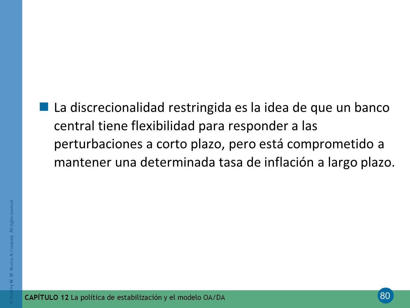 La discrecionalidad restringida es la idea de que un banco central tiene flexibilidad para responder a las perturbaciones a corto plazo, pero está comprometido a mantener una determinada tasa de inflación a largo plazo.