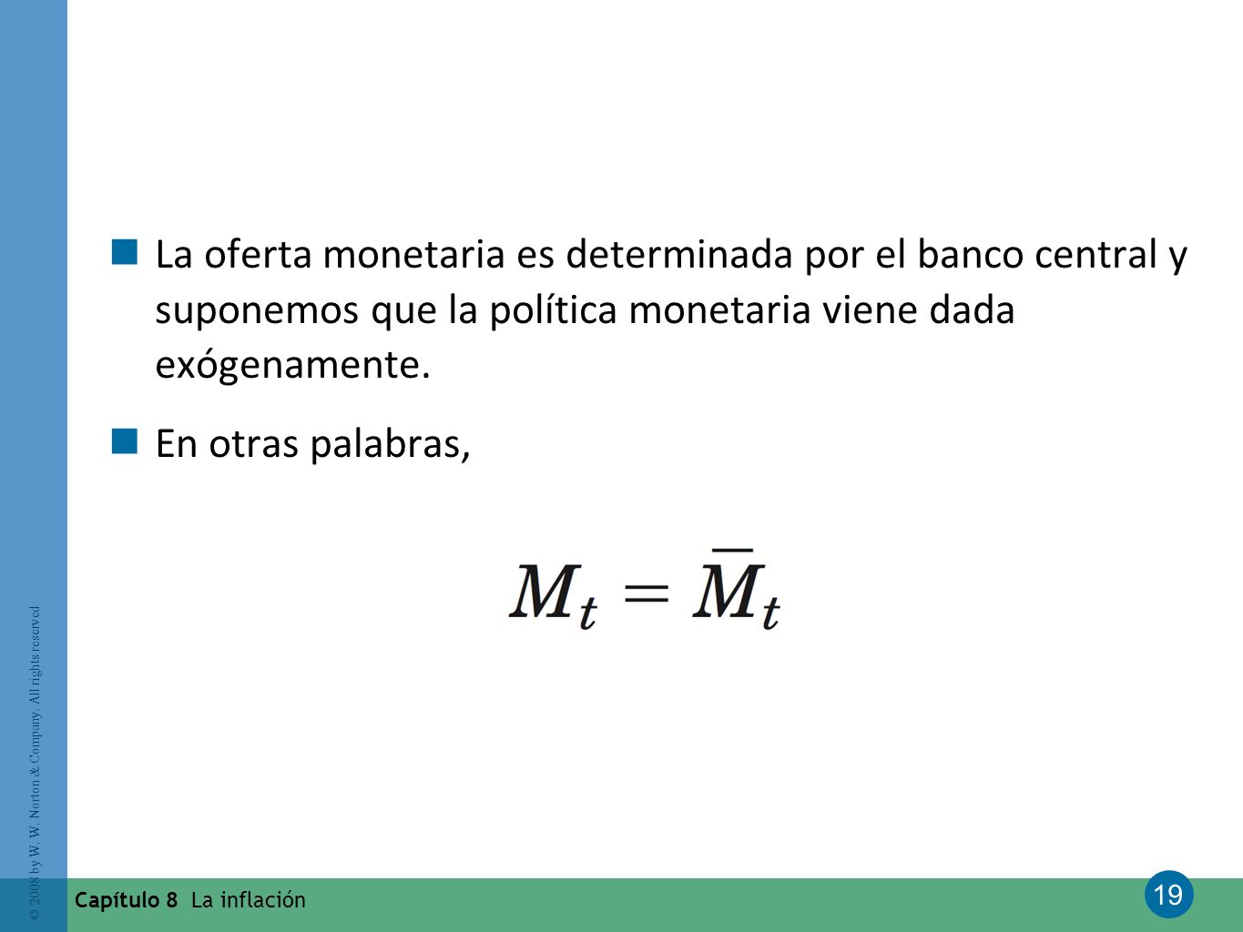 La oferta monetaria es determinada por el banco central y suponemos que la política monetaria viene dada exógenamente.