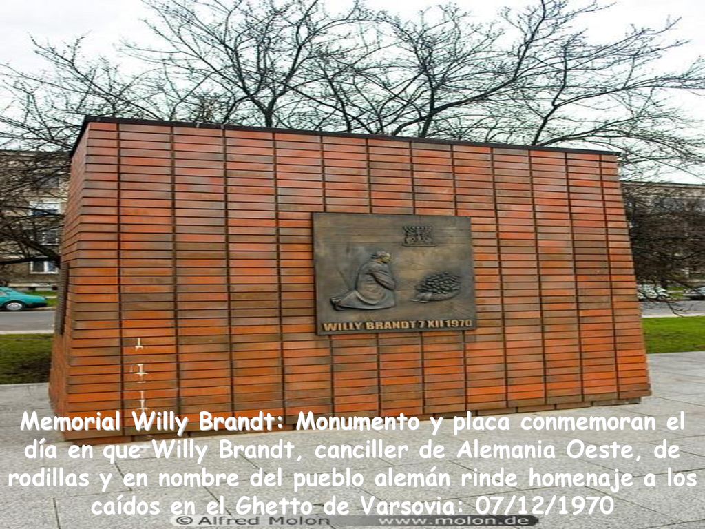 Memorial Willy Brandt: Monumento y placa conmemoran el día en que Willy Brandt, canciller de Alemania Oeste, de rodillas y en nombre del pueblo alemán rinde homenaje a los caídos en el Ghetto de Varsovia: 07/12/1970