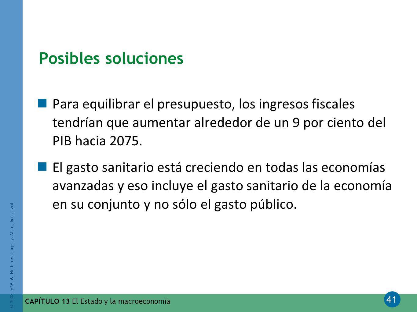 Posibles soluciones Para equilibrar el presupuesto, los ingresos fiscales tendrían que aumentar alrededor de un 9 por ciento del PIB hacia