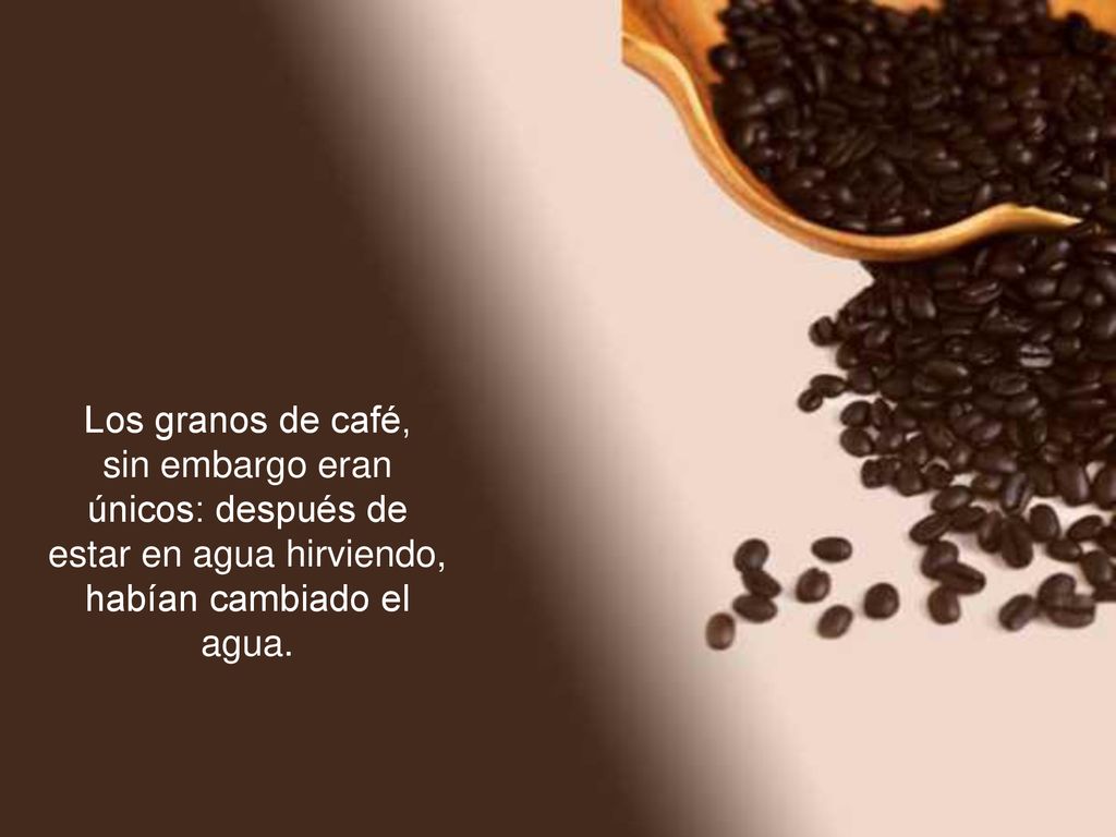 Los granos de café, sin embargo eran únicos: después de estar en agua hirviendo, habían cambiado el agua.