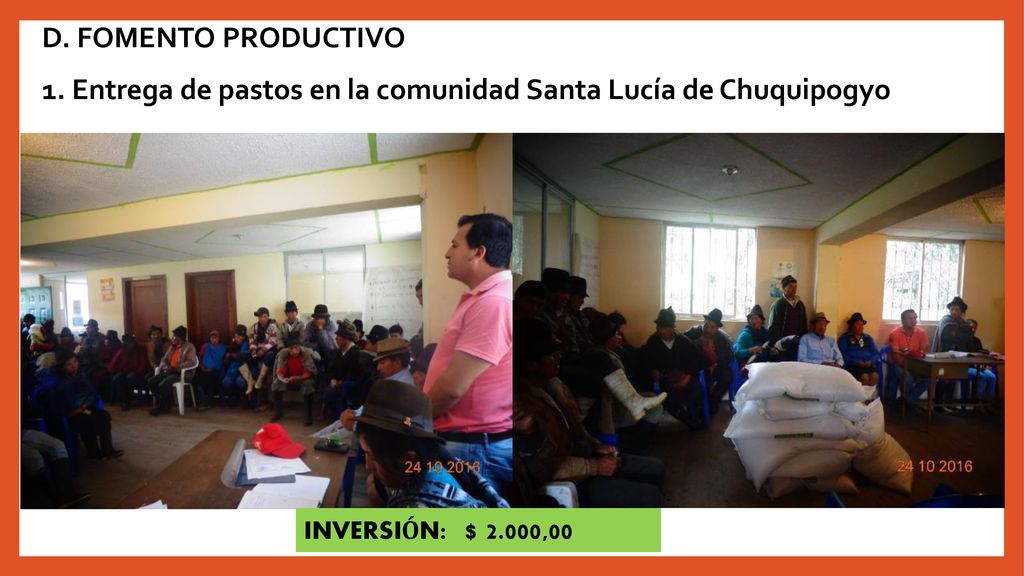 1. Entrega de pastos en la comunidad Santa Lucía de Chuquipogyo