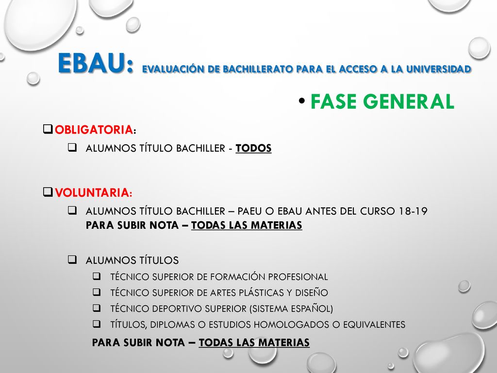 EBAU: EvaLuación de bachillerato para el acceso a la universidad