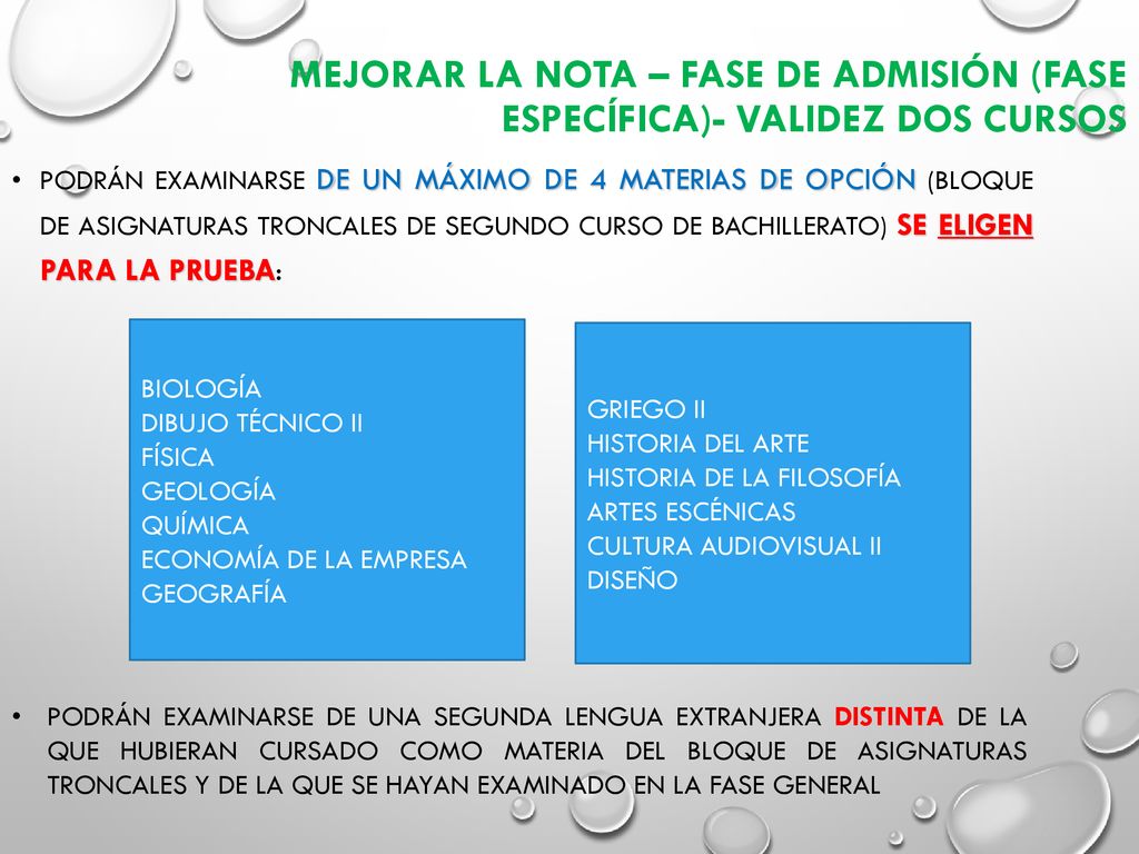 MEJORAR LA NOTA – FASE DE ADMISIÓN (FASE ESPECÍFICA)- Validez dos cursos