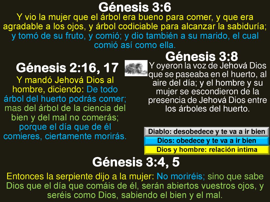 Génesis 3:6 Génesis 3:8 Génesis 2:16, 17 Génesis 3:4, 5
