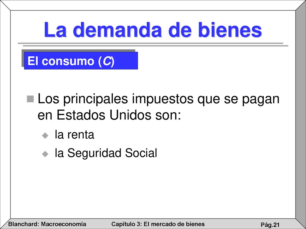 La demanda de bienes El consumo (C) Los principales impuestos que se pagan en Estados Unidos son: