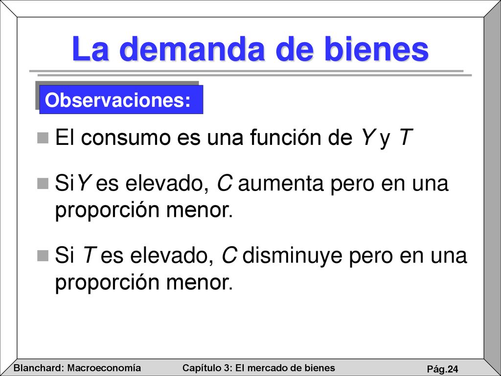 La demanda de bienes El consumo es una función de Y y T