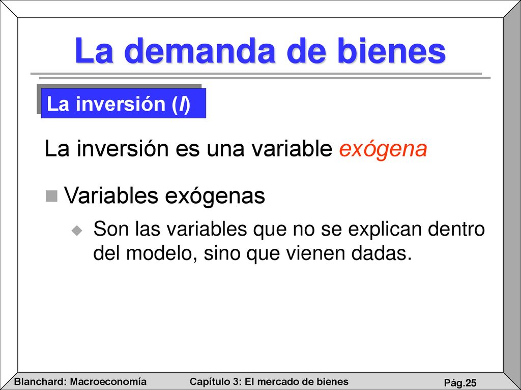 La demanda de bienes La inversión es una variable exógena