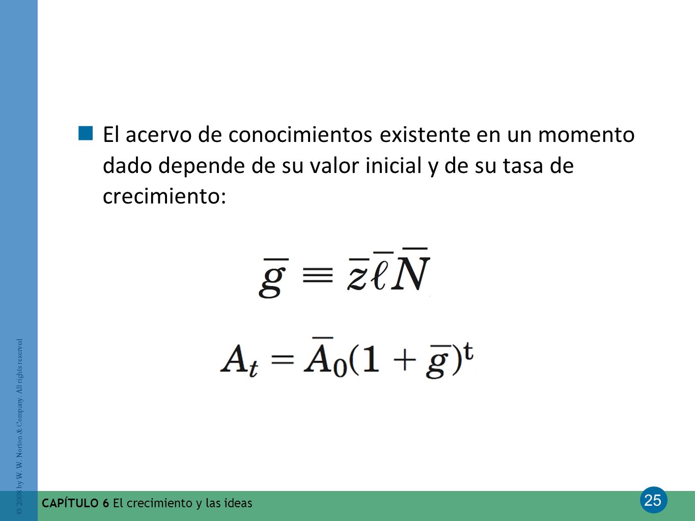 El acervo de conocimientos existente en un momento dado depende de su valor inicial y de su tasa de crecimiento: