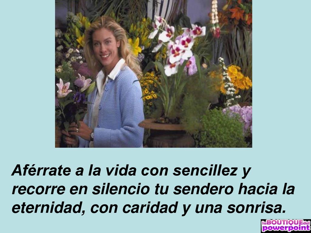 Aférrate a la vida con sencillez y recorre en silencio tu sendero hacia la eternidad, con caridad y una sonrisa.
