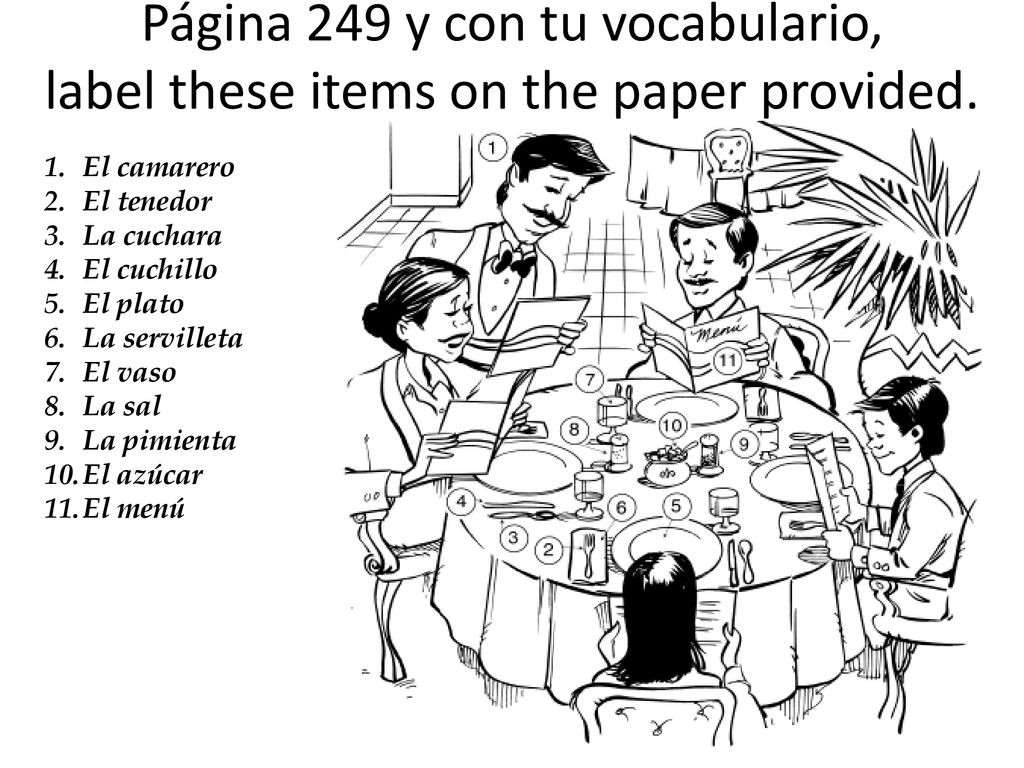 Página 249 y con tu vocabulario, label these items on the paper provided.