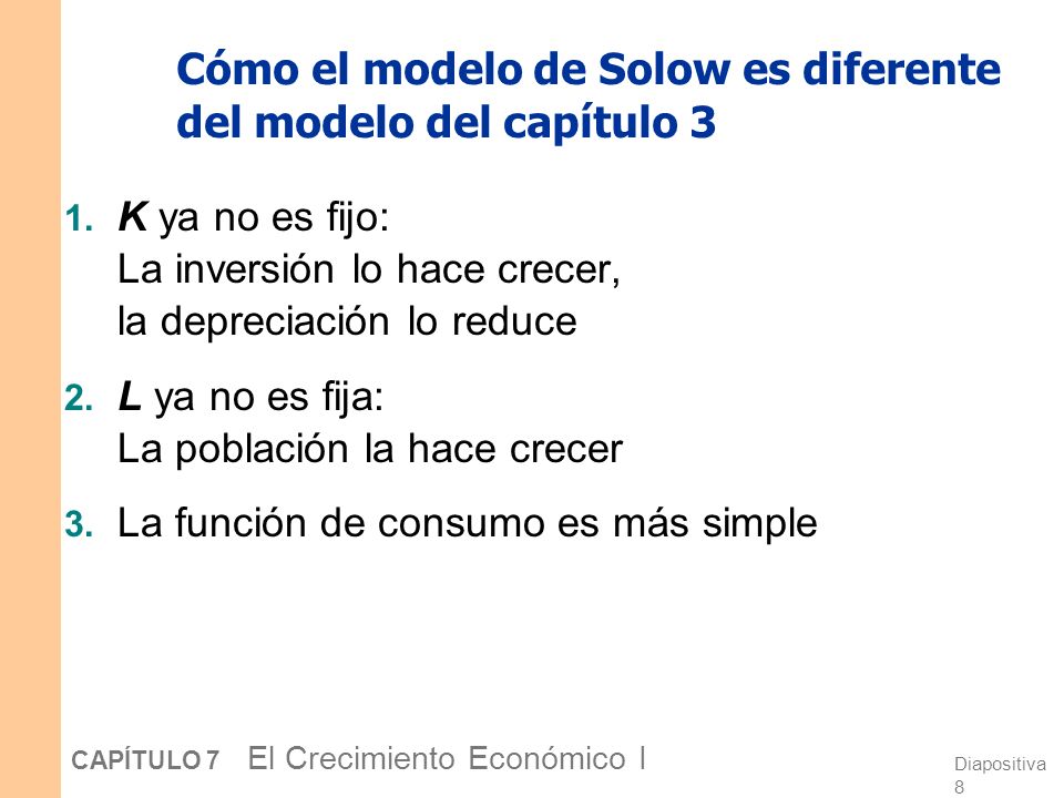 Cómo el modelo de Solow es diferente del modelo del capítulo 3