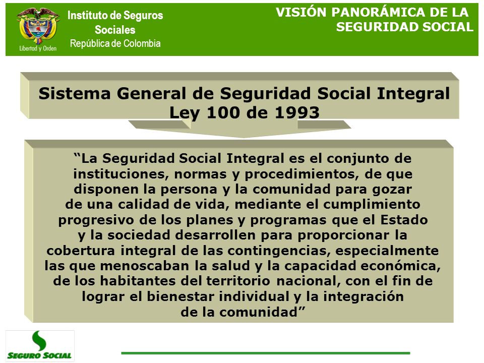 Sistema General de Seguridad Social Integral Ley 100 de 1993