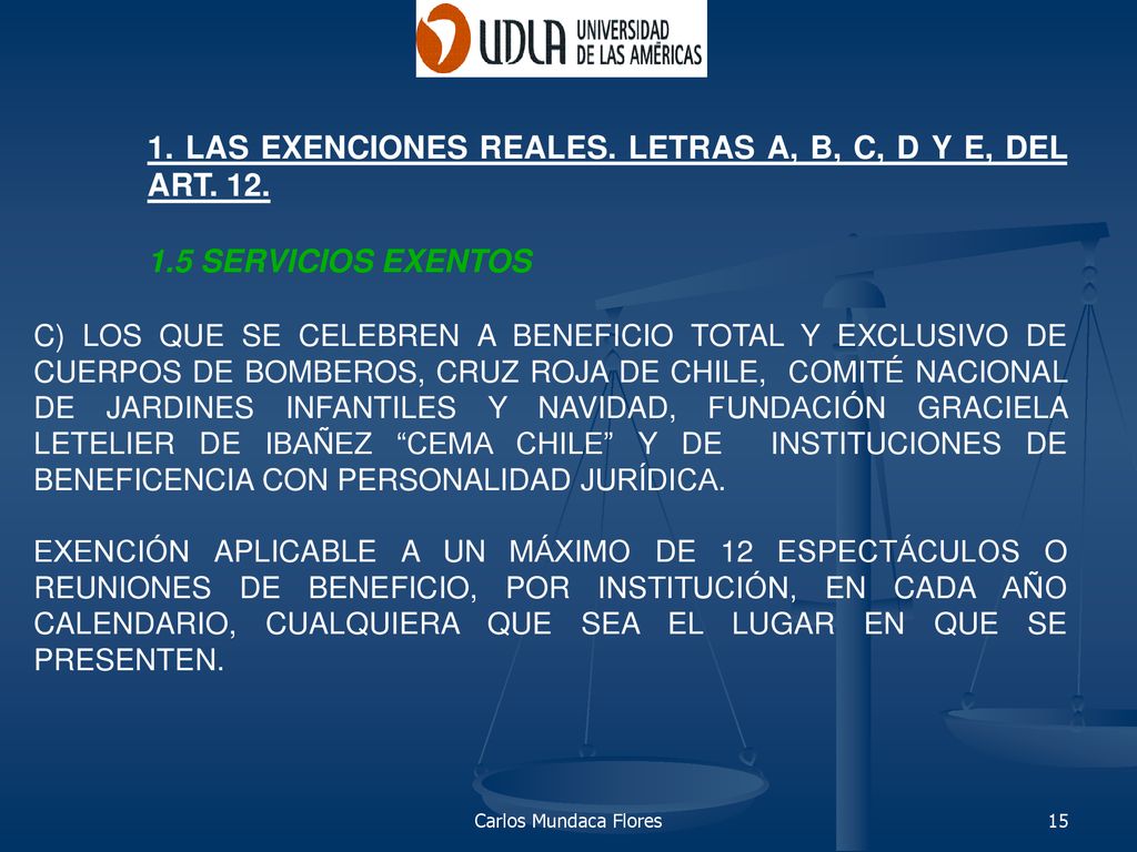 1. LAS EXENCIONES REALES. LETRAS A, B, C, D Y E, DEL ART. 12.