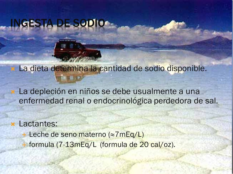 Ingesta de sodio La dieta determina la cantidad de sodio disponible.