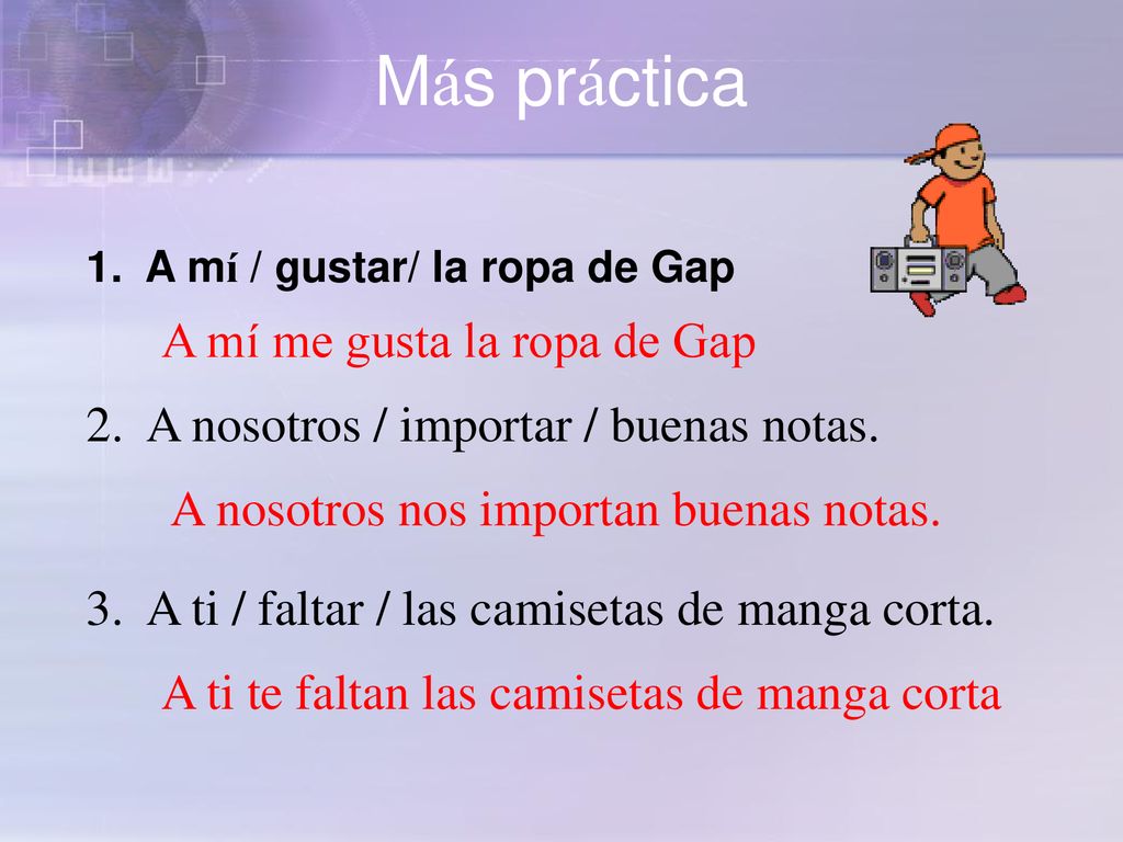 Más práctica A mí me gusta la ropa de Gap