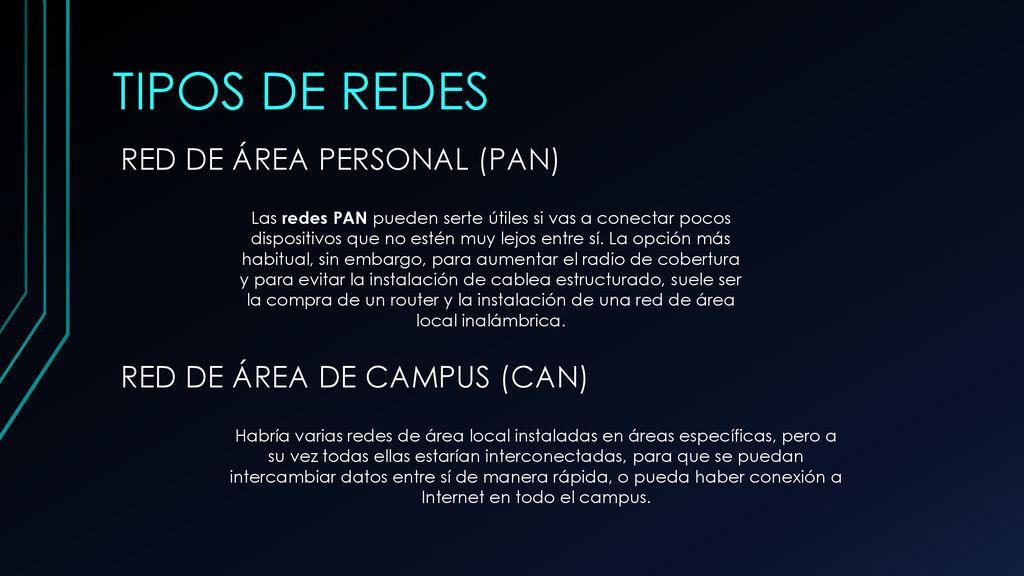 TIPOS DE REDES RED DE ÁREA PERSONAL (PAN) RED DE ÁREA DE CAMPUS (CAN)
