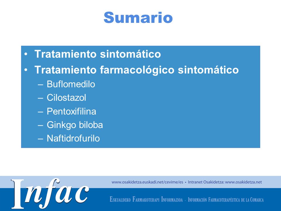 Sumario Tratamiento sintomático Tratamiento farmacológico sintomático