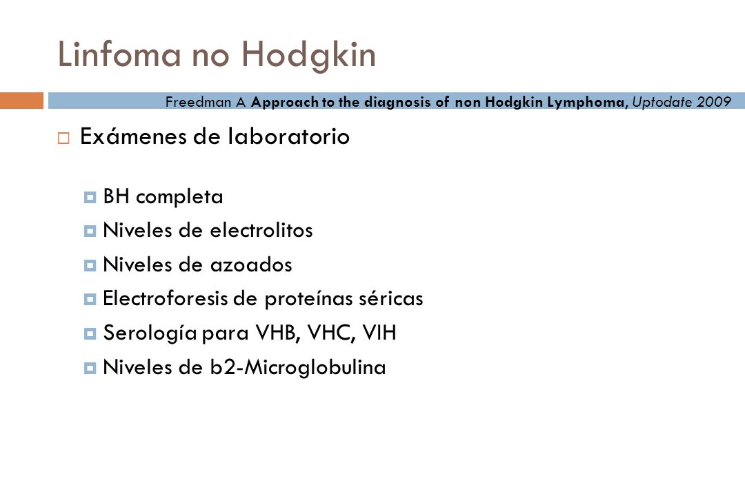 Linfoma no Hodgkin Exámenes de laboratorio BH completa