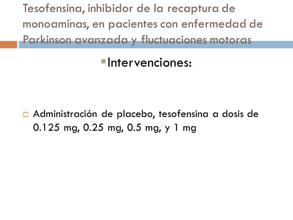 Tesofensina, inhibidor de la recaptura de monoaminas, en pacientes con enfermedad de Parkinson avanzada y fluctuaciones motoras