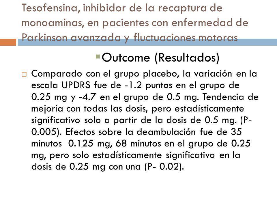 Tesofensina, inhibidor de la recaptura de monoaminas, en pacientes con enfermedad de Parkinson avanzada y fluctuaciones motoras