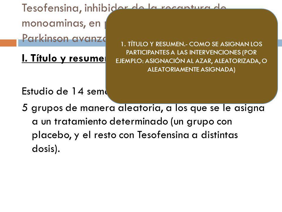 Tesofensina, inhibidor de la recaptura de monoaminas, en pacientes con enfermedad de Parkinson avanzada y fluctuaciones motoras