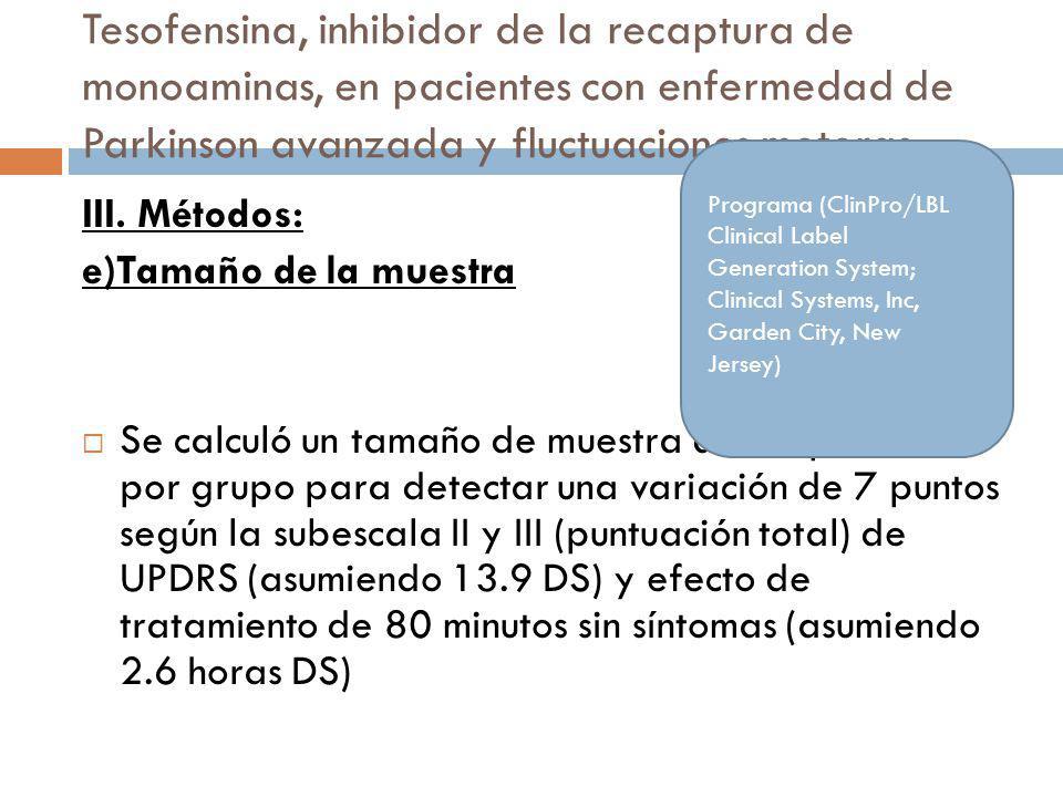 Tesofensina, inhibidor de la recaptura de monoaminas, en pacientes con enfermedad de Parkinson avanzada y fluctuaciones motoras