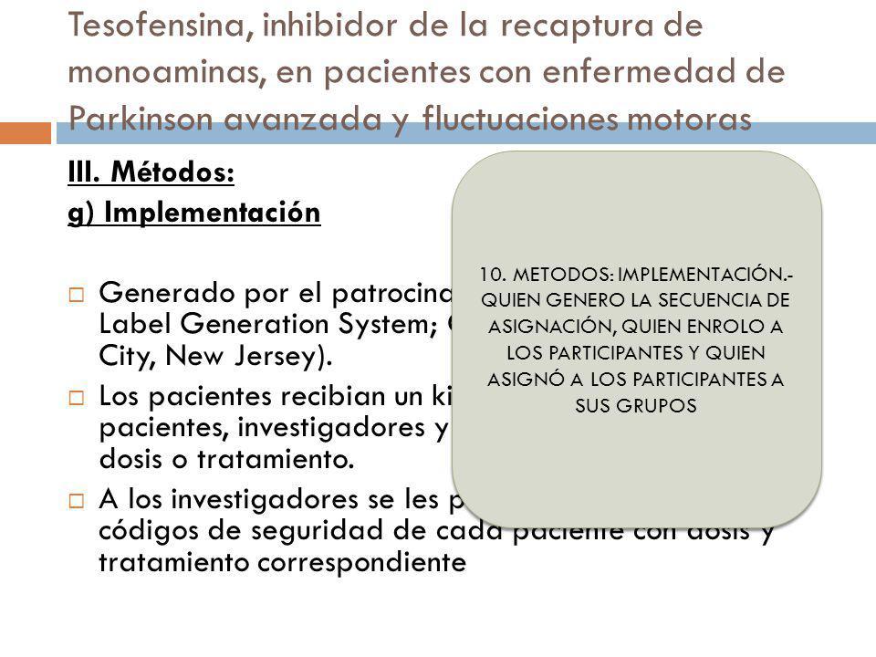 Tesofensina, inhibidor de la recaptura de monoaminas, en pacientes con enfermedad de Parkinson avanzada y fluctuaciones motoras