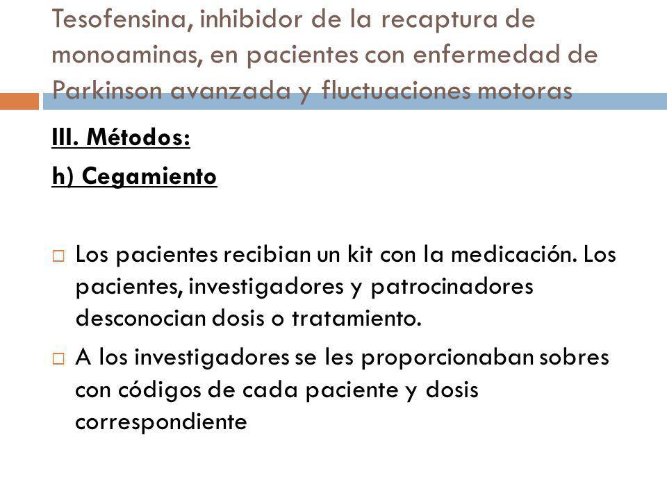 Tesofensina, inhibidor de la recaptura de monoaminas, en pacientes con enfermedad de Parkinson avanzada y fluctuaciones motoras